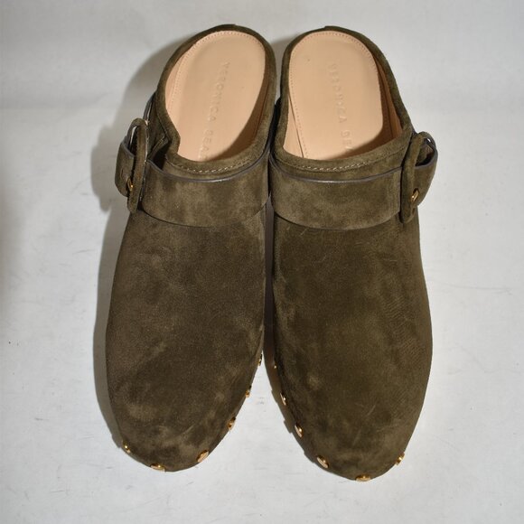 $440 VERONICA BEARD DACEY Buckle Clogs MULE PLATFORM SUED OLIVE 9.5 (MF10) - Picture 3 of 7